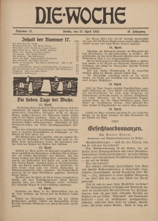 Die Woche : Moderne illustrierte Zeitschrift, 18. Jahrgang, 22. April 1916, Nr 17