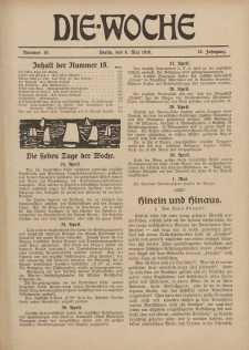Die Woche : Moderne illustrierte Zeitschrift, 18. Jahrgang, 6. Mai 1916, Nr 19