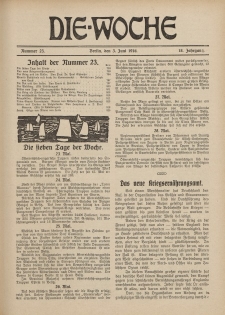 Die Woche : Moderne illustrierte Zeitschrift, 18. Jahrgang, 3. Juni 1916, Nr 23