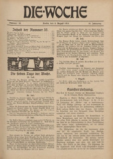 Die Woche : Moderne illustrierte Zeitschrift, 18. Jahrgang, 5. August 1916, Nr 32