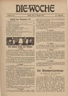 Die Woche : Moderne illustrierte Zeitschrift, 18. Jahrgang, 19. August 1916, Nr 34