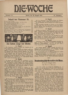 Die Woche : Moderne illustrierte Zeitschrift, 18. Jahrgang, 26. August 1916, Nr 35