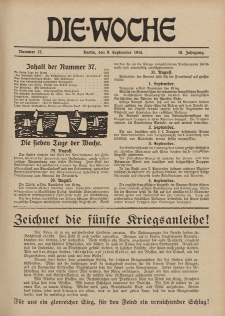 Die Woche : Moderne illustrierte Zeitschrift, 18. Jahrgang, 9. September 1916, Nr 37