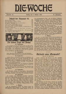 Die Woche : Moderne illustrierte Zeitschrift, 18. Jahrgang, 7. Oktober 1916, Nr 41