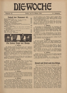 Die Woche : Moderne illustrierte Zeitschrift, 18. Jahrgang, 14. Oktober 1916, Nr 42