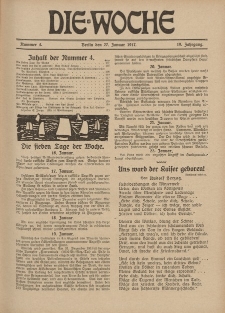 Die Woche : Moderne illustrierte Zeitschrift, 19. Jahrgang, 27. Januar 1917, Nr 4