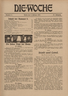 Die Woche : Moderne illustrierte Zeitschrift, 19. Jahrgang, 3. Februar 1917, Nr 5