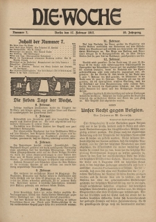 Die Woche : Moderne illustrierte Zeitschrift, 19. Jahrgang, 17. Februar 1917, Nr 7
