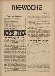 Die Woche : Moderne illustrierte Zeitschrift, 19. Jahrgang, 3. März 1917, Nr 9