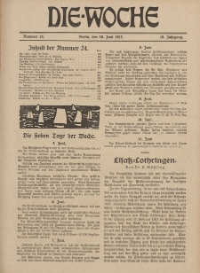 Die Woche : Moderne illustrierte Zeitschrift, 19. Jahrgang, 16. Juni 1917, Nr 24