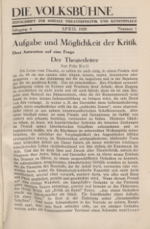 Die Volksbühne : Zeitschrift für soziale Theaterpolitik und Kunstpflege, 4 Jahrgang, April 1929, Nr 1