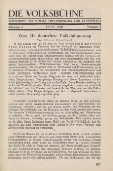 Die Volksbühne : Zeitschrift für soziale Theaterpolitik und Kunstpflege, 4 Jahrgang, Juni 1929, Nr 3