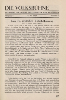 Die Volksbühne : Zeitschrift für soziale Theaterpolitik und Kunstpflege, 4 Jahrgang, Juni 1929, Nr 3