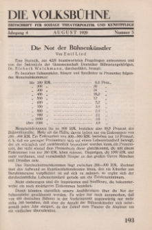 Die Volksbühne : Zeitschrift für soziale Theaterpolitik und Kunstpflege, 4 Jahrgang, August 1929, Nr 5