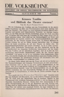 Die Volksbühne : Zeitschrift für soziale Theaterpolitik und Kunstpflege, 4 Jahrgang, September 1929, Nr 6