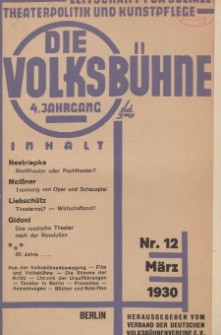 Die Volksbühne : Zeitschrift für soziale Theaterpolitik und Kunstpflege, 4 Jahrgang, März 1930, Nr 12
