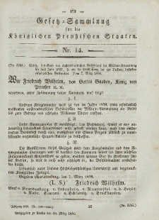 Gesetz-Sammlung für die Königlichen Preussischen Staaten, 18. März, 1850, nr. 14.