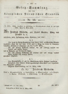 Gesetz-Sammlung für die Königlichen Preussischen Staaten, 23. März, 1850, nr. 15.
