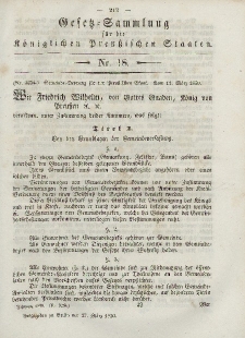 Gesetz-Sammlung für die Königlichen Preussischen Staaten, 27. März, 1850, nr. 18.