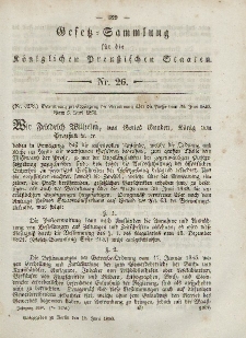 Gesetz-Sammlung für die Königlichen Preussischen Staaten, 10. Juni, 1850, nr. 26.