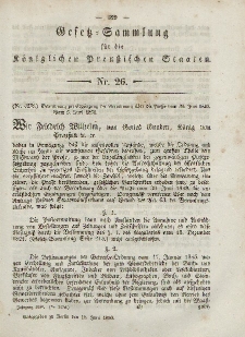 Gesetz-Sammlung für die Königlichen Preussischen Staaten, 10. Juni, 1850, nr. 26.