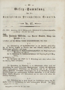Gesetz-Sammlung für die Königlichen Preussischen Staaten, 24. Juni, 1850, nr. 27.