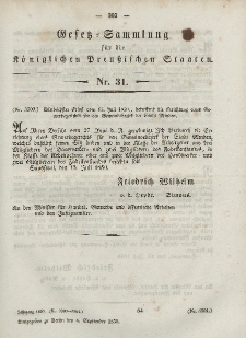 Gesetz-Sammlung für die Königlichen Preussischen Staaten, 6. September, 1850, nr. 31.