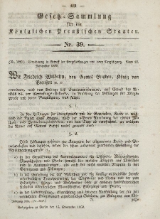 Gesetz-Sammlung für die Königlichen Preussischen Staaten, 15. November, 1850, nr. 39.