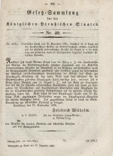Gesetz-Sammlung für die Königlichen Preussischen Staaten, 17. Dezember, 1850, nr. 40.