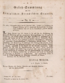 Gesetz-Sammlung für die Königlichen Preussischen Staaten, 25. Januar, 1851, nr. 1.