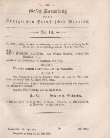Gesetz-Sammlung für die Königlichen Preussischen Staaten, 17. Mai, 1851, nr. 13.