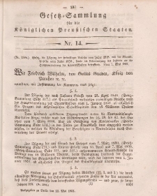 Gesetz-Sammlung für die Königlichen Preussischen Staaten, 22. Mai, 1851, nr. 14.
