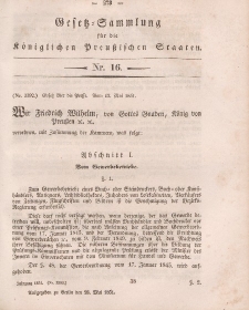 Gesetz-Sammlung für die Königlichen Preussischen Staaten, 28. Mai, 1851, nr. 16.