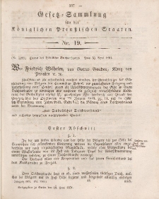 Gesetz-Sammlung für die Königlichen Preussischen Staaten, 18. Juni, 1851, nr. 19.