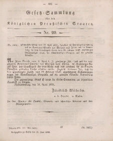 Gesetz-Sammlung für die Königlichen Preussischen Staaten, 18. Juni, 1851, nr. 20.