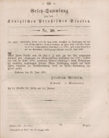 Gesetz-Sammlung für die Königlichen Preussischen Staaten, 30. August, 1851, nr. 30.