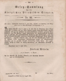 Gesetz-Sammlung für die Königlichen Preussischen Staaten, 30. August, 1851, nr. 31.