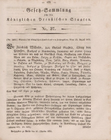 Gesetz-Sammlung für die Königlichen Preussischen Staaten, 15. Oktober, 1851, nr. 37.