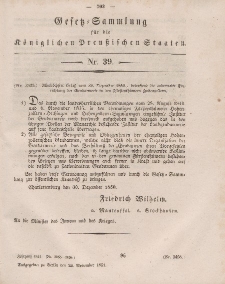 Gesetz-Sammlung für die Königlichen Preussischen Staaten, 24. November, 1851, nr. 39.