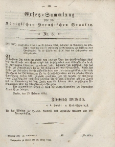 Gesetz-Sammlung für die Königlichen Preussischen Staaten, 29. März, 1852, nr. 5.