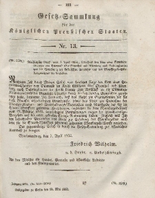 Gesetz-Sammlung für die Königlichen Preussischen Staaten, 18. Mai, 1852, nr. 13.