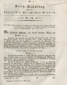 Gesetz-Sammlung für die Königlichen Preussischen Staaten, 22. Mai, 1852, nr. 14.