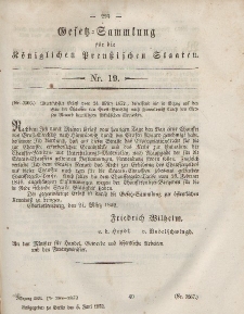 Gesetz-Sammlung für die Königlichen Preussischen Staaten, 5. Juni, 1852, nr. 19.