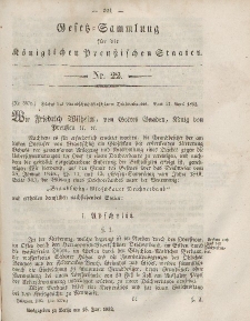 Gesetz-Sammlung für die Königlichen Preussischen Staaten, 15. Juni, 1852, nr. 22.