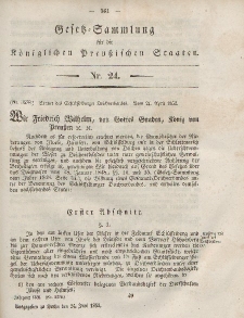 Gesetz-Sammlung für die Königlichen Preussischen Staaten, 24. Juni, 1852, nr. 24.