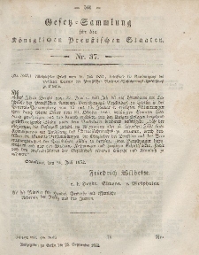 Gesetz-Sammlung für die Königlichen Preussischen Staaten, 25. September, 1852, nr. 37.