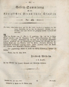 Gesetz-Sammlung für die Königlichen Preussischen Staaten, 28. Oktober, 1852, nr. 42.