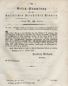 Gesetz-Sammlung für die Königlichen Preussischen Staaten, 15. November, 1852, nr. 44.