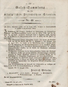 Gesetz-Sammlung für die Königlichen Preussischen Staaten, 31. Dezember, 1852, nr. 49.