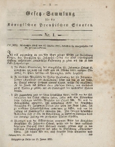 Gesetz-Sammlung für die Königlichen Preussischen Staaten, 15. Januar, 1853, nr. 1.